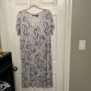 Rachel Zoe Cream Midi Dress with Blue Paisley Print